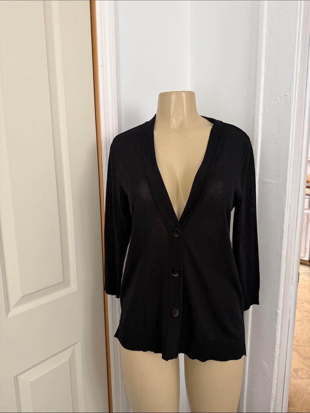 Chico's Black V-Neck Button Front Cardigan Sweater